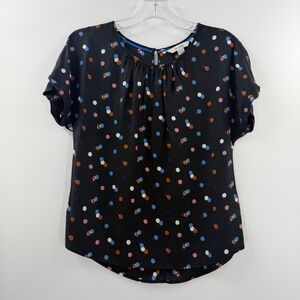Boden Polka Dot Silk Blend Short Sleeve Blouse Black US 4P WA746